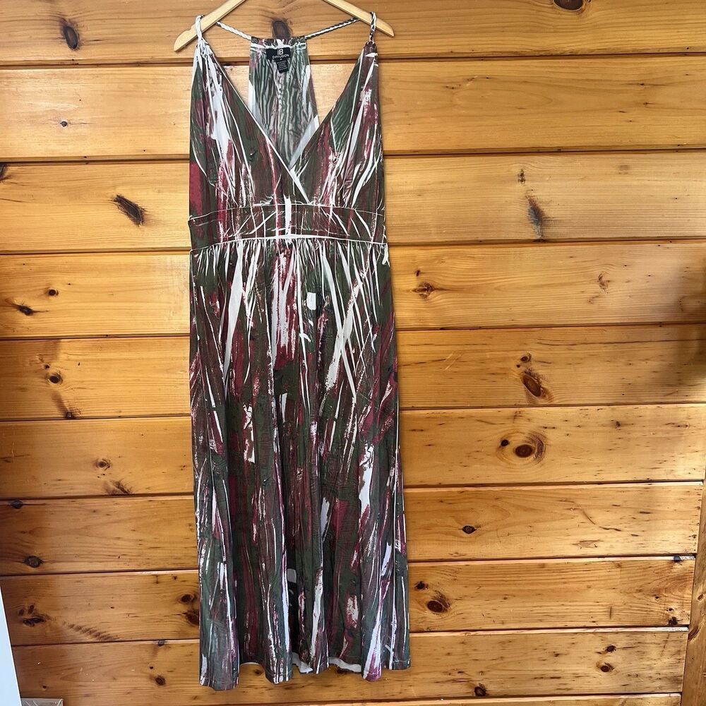 IB Diffusion Dress 1X Colorful V Neck Artsy Stretch Knit Boho Casual Maxi